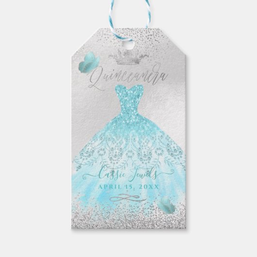 PixDezines Quinceanera Sparkle Blue Ombre Gown Cadeaulabel (Voorkant)