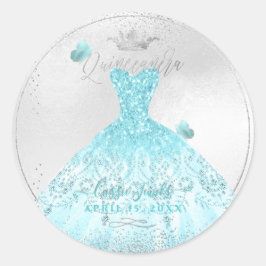 PixDezines Quinceanera Sparkle Blue Ombre Gown Ronde Sticker