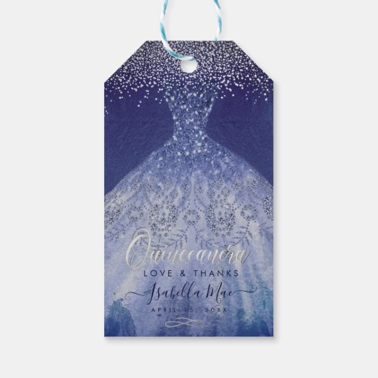 PixDezines Quinceanera Sparkle Gown, Blue Ombre Cadeaulabel (Achterkant)