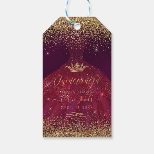 PixDezines Quinceanera Sparkle Gown, Bourgogne Cadeaulabel (Voorkant)