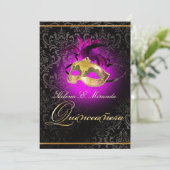 PixDezines Quincenera/Magenta/DIY kleur!/Damask Kaart (Staand voorkant)