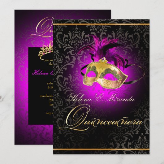 PixDezines Quincenera/Magenta/DIY kleur!/Damask Kaart (Voorkant / Achterkant)