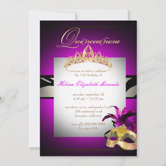 PixDezines Quincenera/Magenta Zebra/DIY kleur! Kaart (Achterkant)