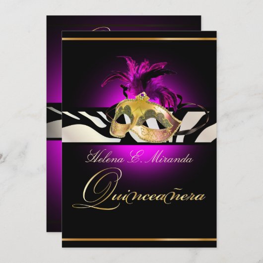 PixDezines Quincenera/Magenta Zebra/DIY kleur! Kaart (Voorkant / Achterkant)