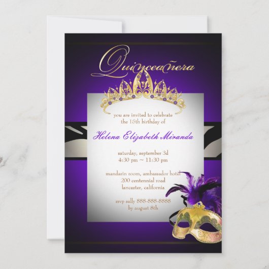 PixDezines Quincenera/Paars/Zebra/DIY kleur!! Kaart (Achterkant)