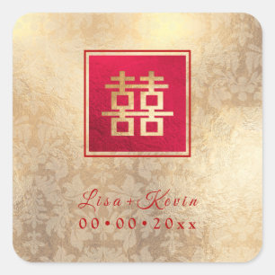 PixDezines Raatdecors Chinese Dubbele Gelukzalighe Vierkante Sticker