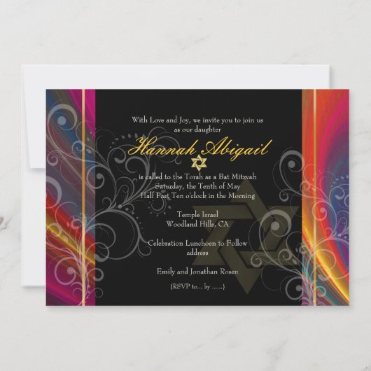 PixDezines Rainbow Bat Mitzvah Invites Kaart (Achterkant)
