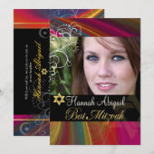 PixDezines Rainbow Bat Mitzvah Invites Kaart (Voorkant / Achterkant)