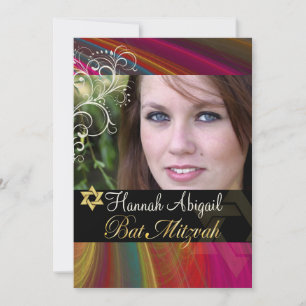 PixDezines Rainbow Bat Mitzvah Invites Kaart