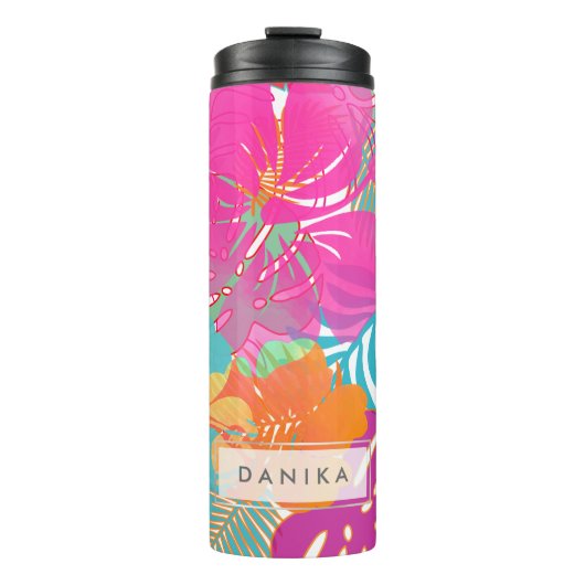 PixDezines Rainforest/Hibiscus/Sinaasappel/Geel/Bl Thermosbeker (Voorkant)