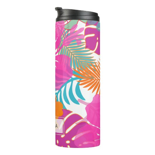 PixDezines Rainforest/Hibiscus/Sinaasappel/Geel/Bl Thermosbeker (Geroteerd rechts)