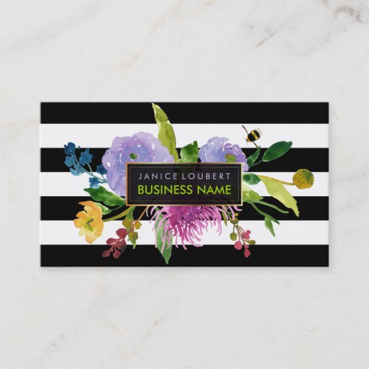 PixDezines ranunculus/weatercolor/florale/strepen Visitekaartje (Voorkant)