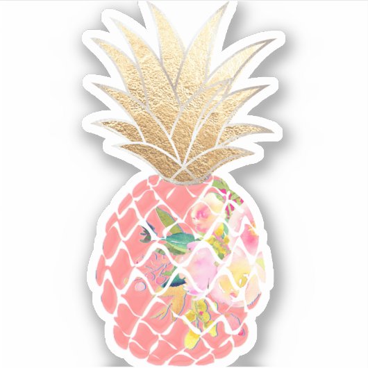 PixDezines Raspberry Aloha Pineapple, Faux Gold Sticker (Voorkant)