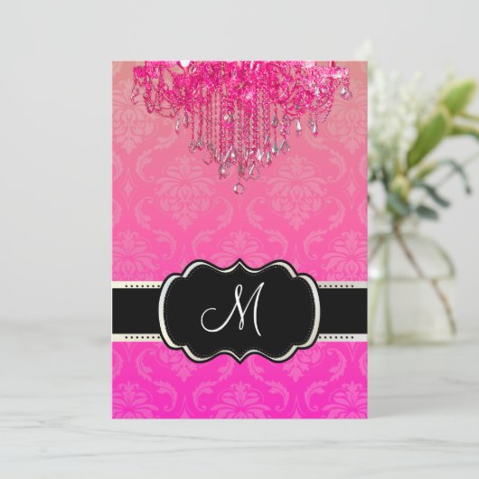 PixDezines Raspberry Chandelier+Vendome Damask/5x7 Kaart (Staand voorkant)