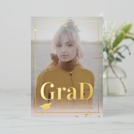 PixDezines Real Gold Foil Afstuderen Folie Uitnodiging (Staand Voorkant)