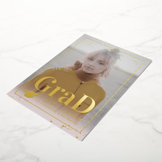 PixDezines Real Gold Foil Afstuderen Folie Uitnodiging (Gedraaid)