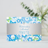 PixDezines receptie bar mitzvah/limoen+blauw/zilve Kaart (Staand voorkant)