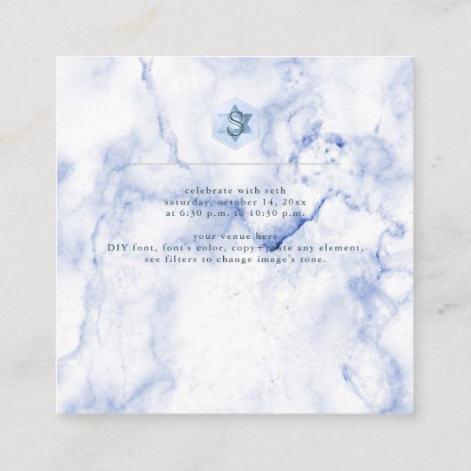 PixDezines Receptie Blauwe Honingraat Bar Mitzvah✡ Informatiekaartje (Achterkant)