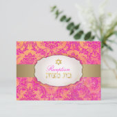 PixDezines receptie natasha damask/Bat Mitswa Kaart (Staand voorkant)