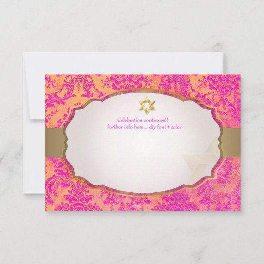 PixDezines receptie natasha damask/Bat Mitswa Kaart (Achterkant)