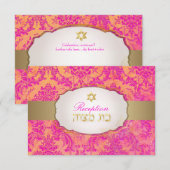 PixDezines receptie natasha damask/Bat Mitswa Kaart (Voorkant / Achterkant)