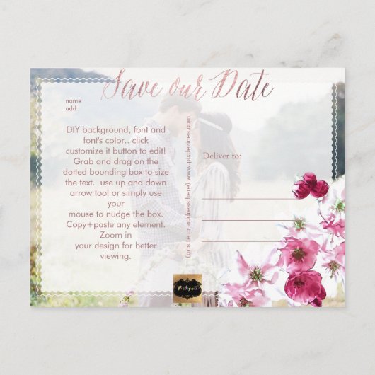 PixDezines Red Cherry Blossoms Bewaar de datum Aankondigingskaart (Achterkant)