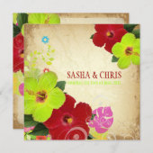 PixDezines red+green hibiscus+monstera Kaart (Voorkant / Achterkant)