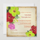 PixDezines red+green hibiscus+monstera Kaart (Achterkant)