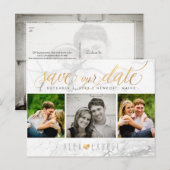 PixDezines Red onze datum/chique nep goud+marmer Briefkaart (Voorkant / Achterkant)