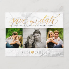 PixDezines Red onze datum/chique nep goud+marmer Briefkaart