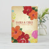 PixDezines Red+oranje hibiscus+monstera Kaart (Staand voorkant)