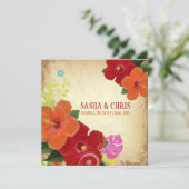 PixDezines Red+oranje hibiscus+monstera Kaart (Staand voorkant)