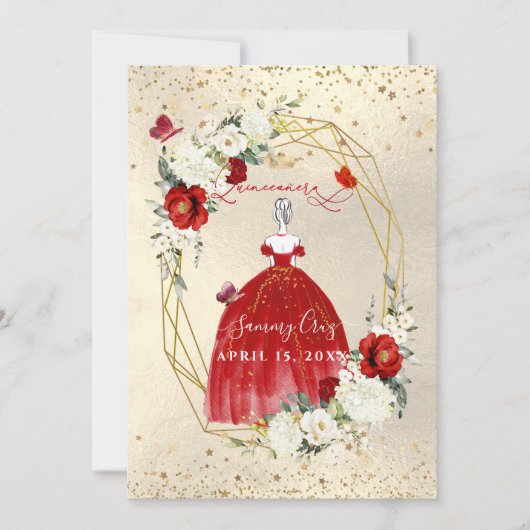 PixDezines Red Quinceanera H2 Alabaster Rozen Kaart (Voorkant)