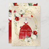 PixDezines Red Quinceanera H2 Alabaster Rozen Kaart (Voorkant / Achterkant)