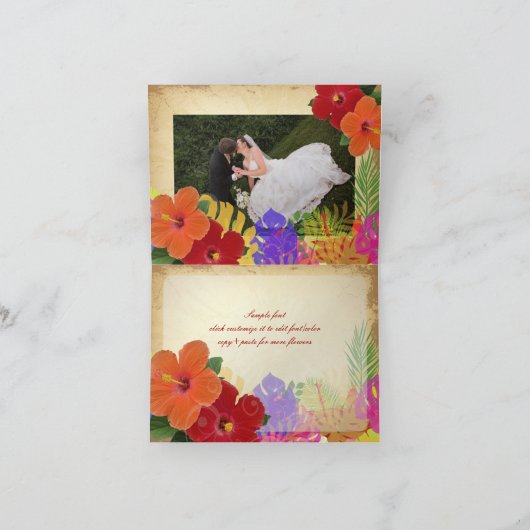 PixDezines red+sinaasappel hibiscus+monstera blade Bedankkaart (Binnen)