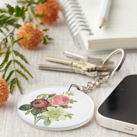 PixDezines redoute clementine, anemoon Sleutelhanger (Voorkant Rechts)