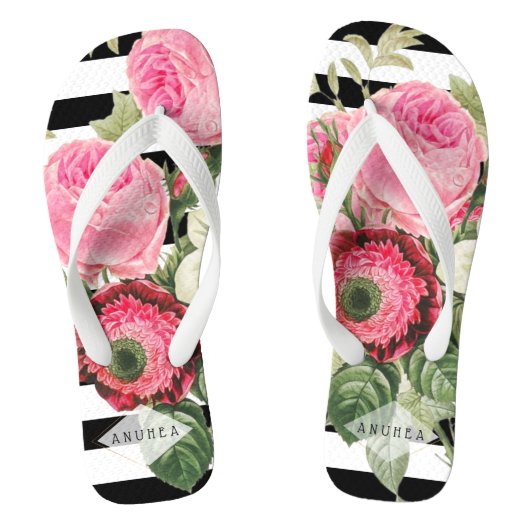 PixDezines REDOUTE ROZE ROZEN, ANEMONEN, CLEMENTIS Teenslippers (Voetbed)