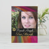 PixDezines Regenboog Bat Mitzvah Uitnodigingen (Staand voorkant)