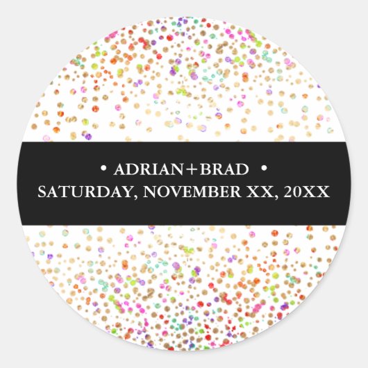 PixDezines Regenboog Confetti Ronde Sticker (Voorkant)