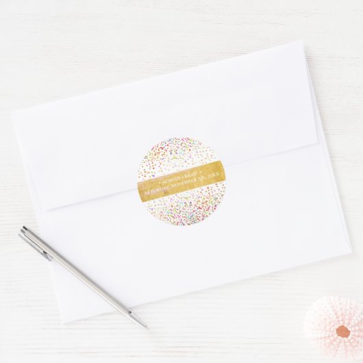 PixDezines Regenboog Confetti Ronde Sticker (Envelop)