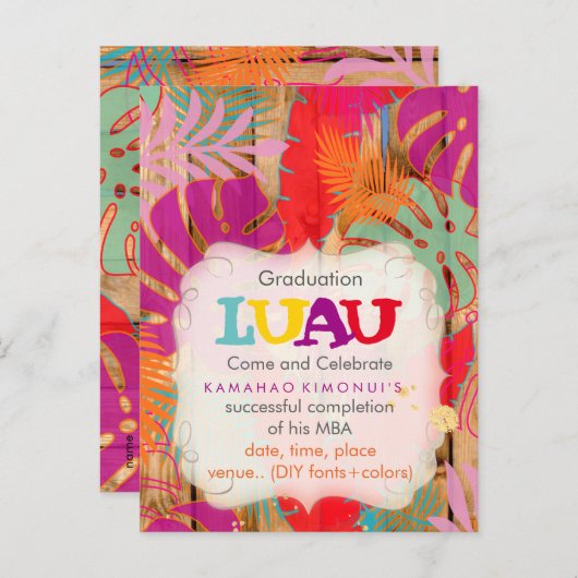 PixDezines regenwoud/afstuderen/luau/DIYevent Aankondigingskaart (Voorkant / Achterkant)