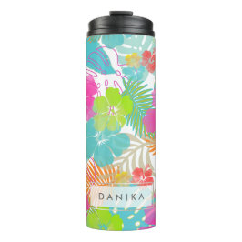 PixDezines regenwoud/Hibiscus/Oranje/Geel/Blauw Thermosbeker