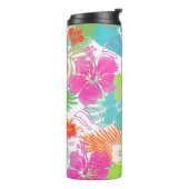 PixDezines regenwoud/Hibiscus/Oranje/Geel/Blauw Thermosbeker (Gedraaid links)