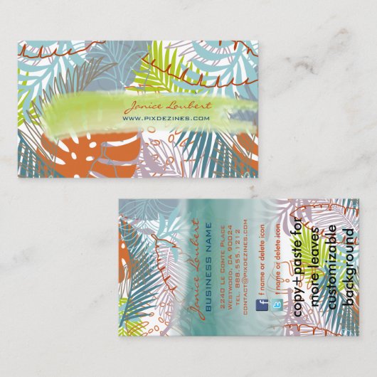 PixDezines regenwoud/tropische bladeren/DIY kleur Visitekaartje (Voorkant / Achterkant)