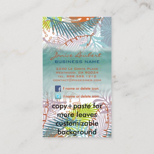 PixDezines regenwoud/tropische bladeren/DIY kleur Visitekaartje (Achterkant)