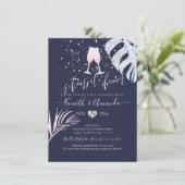 PixDezines repetitie diner/roze champagne + palmen Kaart (Staand voorkant)