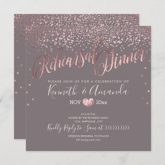 PixDezines repetitie Dinner/Faux RoseGold Confetti Kaart (Voorkant / Achterkant)