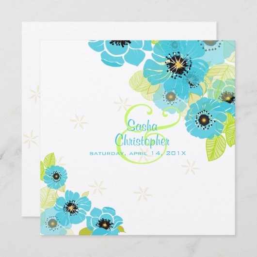 PixDezines Retro Blue Poppies/diy achtergrondkleur Kaart (Voorkant / Achterkant)