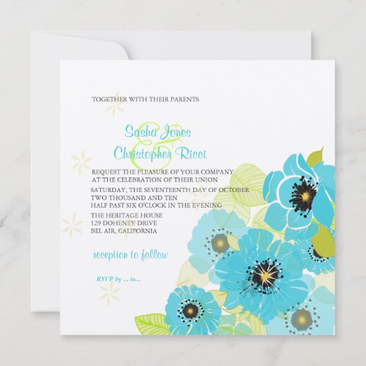 PixDezines Retro Blue Poppies/diy achtergrondkleur Kaart (Achterkant)