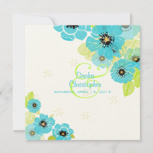 PixDezines Retro Blue Poppies/diy achtergrondkleur Kaart